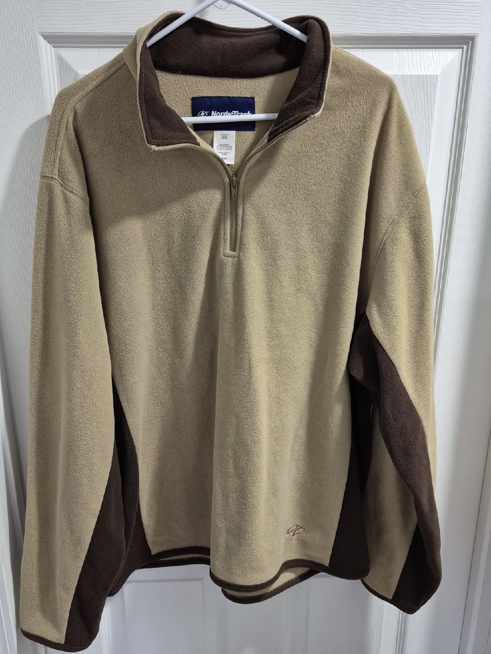 NordicTrack Two-Tone Tan and Brown Quarter-Zip Fleece Pullover
